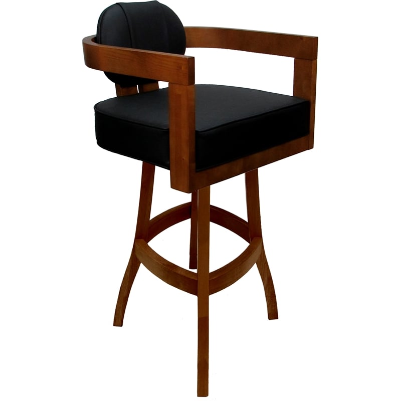 Swivel Wood Extra Tall Bar Stool - Kadir Plus - Black Vinyl - Honey