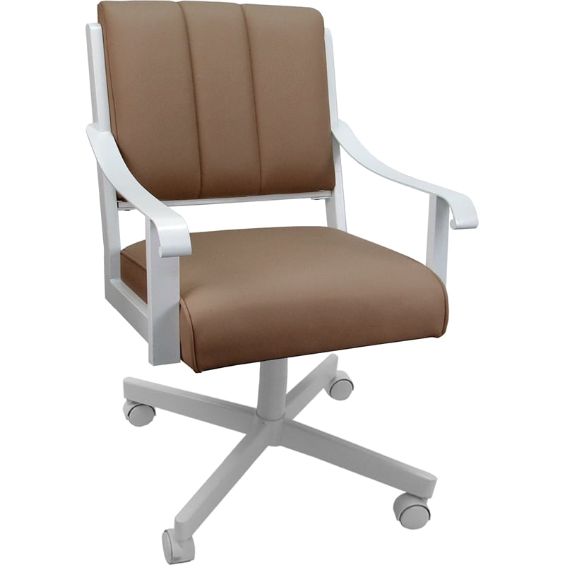 Leather Memphis Dining Caster Chair Swivel Tilt - Brown Leather on White