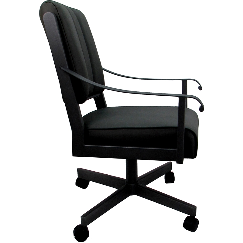 Leather Memphis Dining Caster Chair Swivel Tilt - Black Leather on Black