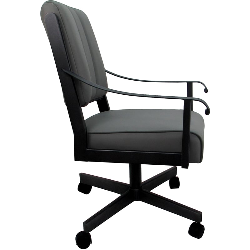 Leather Memphis Dining Caster Chair Swivel Tilt - Gray Leather on Black