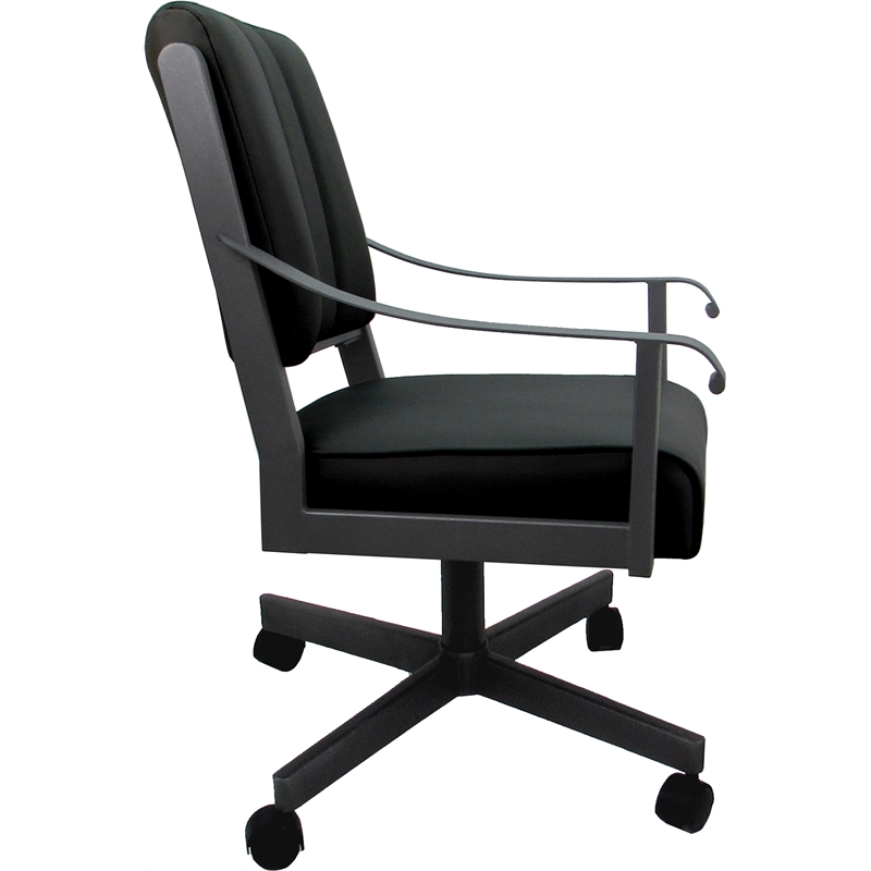 Leather Memphis Dining Caster Chair Swivel Tilt - Black Leather on Gray