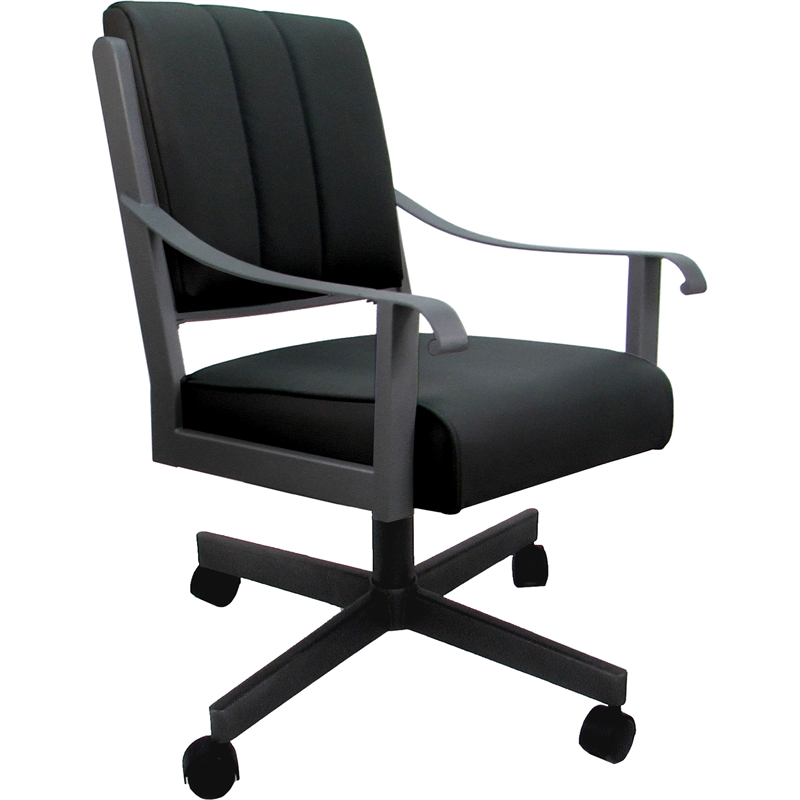 Leather Memphis Dining Caster Chair Swivel Tilt - Black Leather on Gray