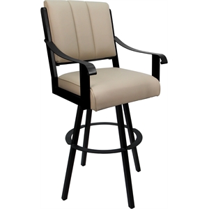 Leather Swivel Metal Counter Bar Stool 26&quot Seat - Memphis - Tan on Black