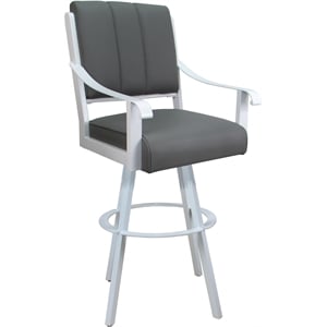 Leather Swivel Metal Counter Bar Stool 26&quot Seat - Memphis - Gray on White