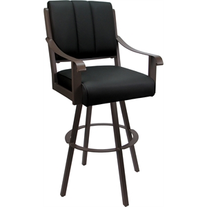 Leather Extra Tall Swivel Metal Bar Stool 34&quot Seat - Memphis - Black on Brown