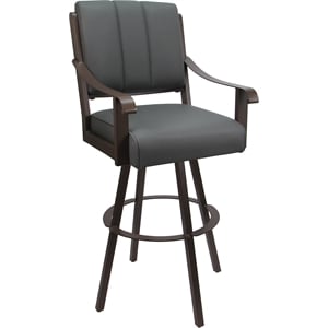 Leather Swivel Metal Bar Stool 30&quot Seat - Memphis - Gray on Brown