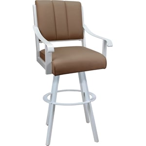 Leather Swivel Metal Bar Stool 30&quot Seat - Memphis - Brown on White