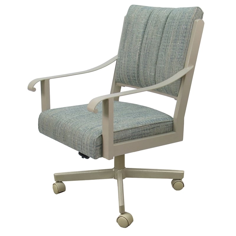 Dining Caster Chair Swivel Tilt - Memphis - Watusi Aquatint Teal Fabric - Beige