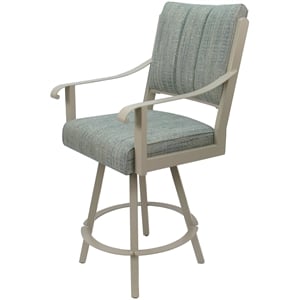 Counter Bar Stool Swivel Metal 26&quot Seat - Memphis - Aquatint Teal Fabric - Beige