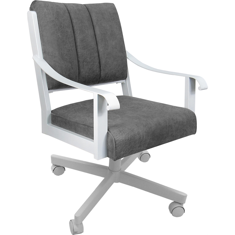 Dining Caster Chair Swivel Tilt - Memphis -Northwest Elk Charcoal Fabric - White