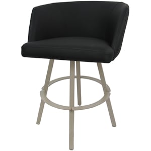 Counter Bar Stool Swivel Metal 26&quot Seat - Joey - Black Vinyl - Beige Frame