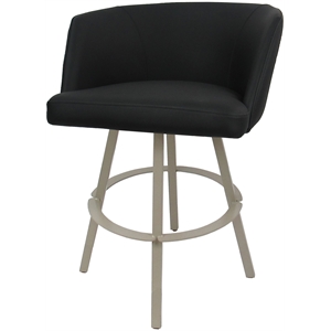 Swivel Metal Bar Stool 30&quot Seat - Joey - Black Vinyl - Beige Frame