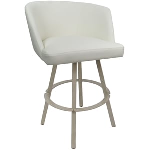 Swivel Metal Bar Stool 30&quot Seat - Joey - White Vinyl - Beige Frame