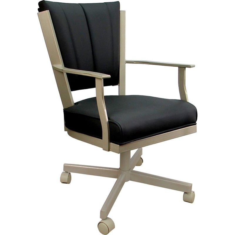 Leather Montana Dining Caster Chair Swivel Tilt - Black on Beige