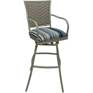Outdoor Indoor Counter Stool 26&quot Seat - Erin - Driftwood Blue Fabric - Beige