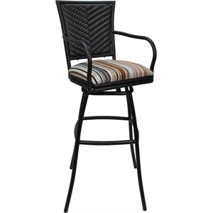Outdoor Indoor Counter Stool 26&quot Seat - Erin - Driftwood Nutmeg Fabric - Black