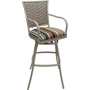 Outdoor Indoor Swivel Bar Stool 30&quot Seat -Erin - Driftwood Nutmeg Fabric - Beige