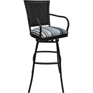 Outdoor Indoor Extra Tall Swivel Stool 34&quot -Erin - Driftwood Blue Fabric - Black