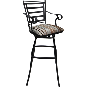 Aluminum Outdoor Indoor Counter Stool 26&quot-Jenna Arms -Drift Nutmeg Fabric- Black