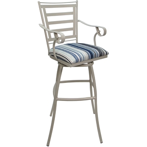 Aluminum Outdoor Indoor Extra Tall Stool 34&quot-Jenna Arms-Drift Blue Fabric-Beige