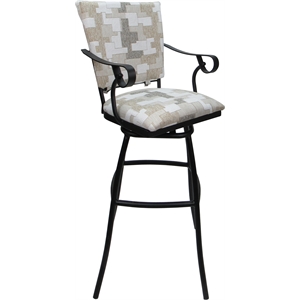 Aluminum Outdoor Indoor Bar Stool 30&quot Seat- Jenna PB Arms - White Fabric - Black
