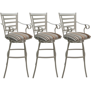 Set of 3 Outdoor Indoor Counter Stool 26&quot - Jenna Arms - DW Nutmeg Fabric -Beige