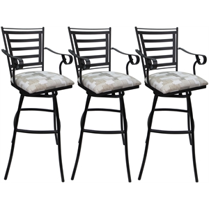 Set of 3 Outdoor Indoor Counter Stool 26&quot - Jenna Arms - White Fabric - Black
