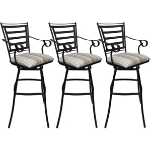 Set of 3 Outdoor Indoor Counter Stool 26&quot - Jenna Arms - DW White Fabric - Black
