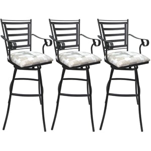 Set of 3 Outdoor Indoor Counter Stool 26&quot - Jenna Arms - White Fabric - Gray
