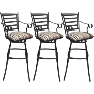 Set of 3 Outdoor Indoor Bar Stool 30&quot - Jenna Arms - DW Nutmeg Fabric - Gray