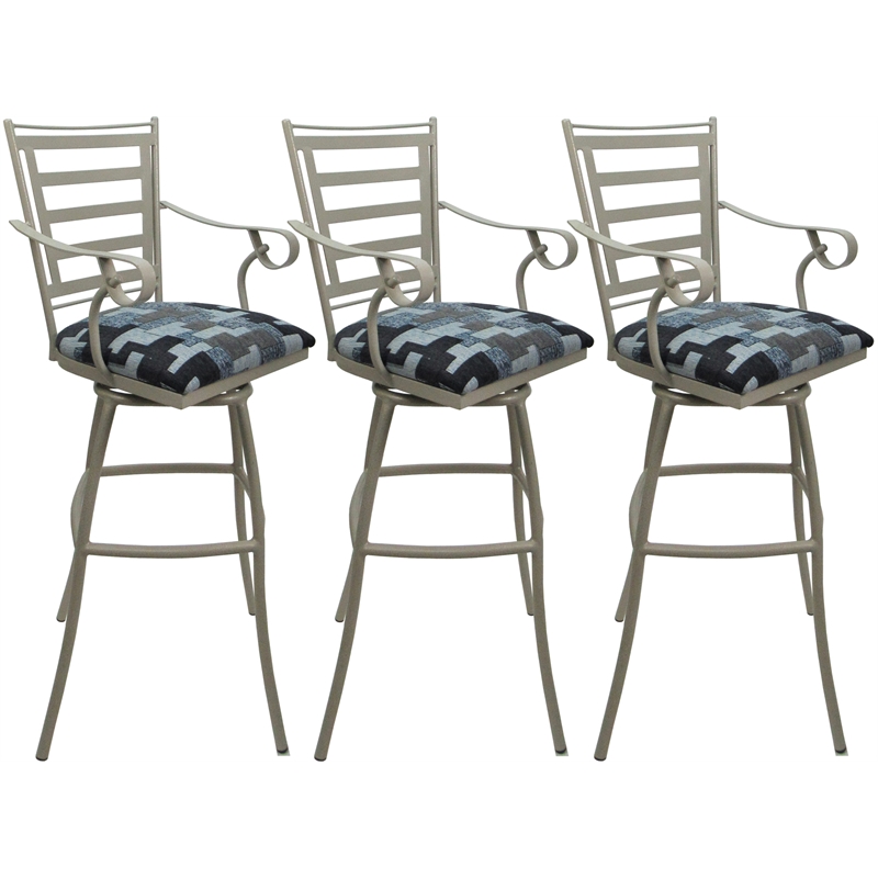 Set of 3 Outdoor Indoor Extra Tall Stool - Jenna Arms - Flint Fabric - Beige