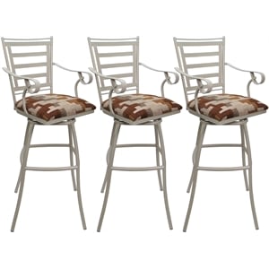 Set of 3 Outdoor Indoor Extra Tall Stool -Jenna Arms - Terracotta Fabric - Beige