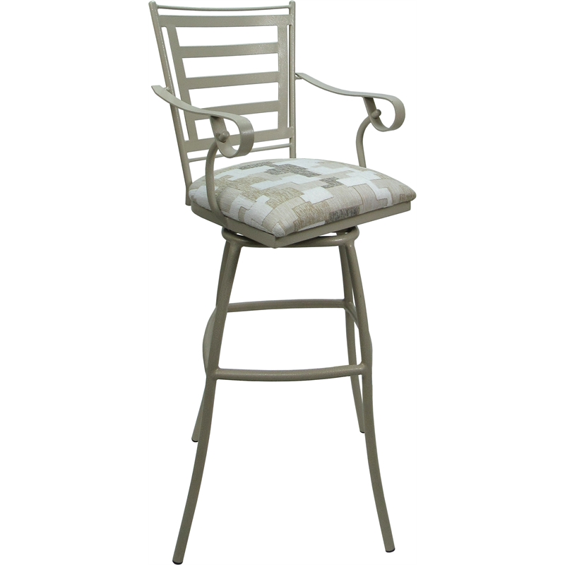 Set of 3 Outdoor Indoor Extra Tall Stool - Jenna Arms - White Fabric - Beige
