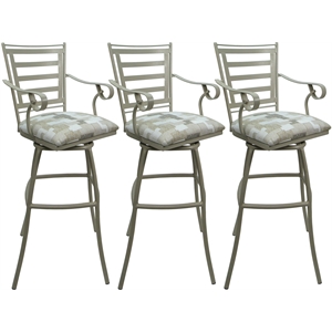 Set of 3 Outdoor Indoor Extra Tall Stool - Jenna Arms - White Fabric - Beige