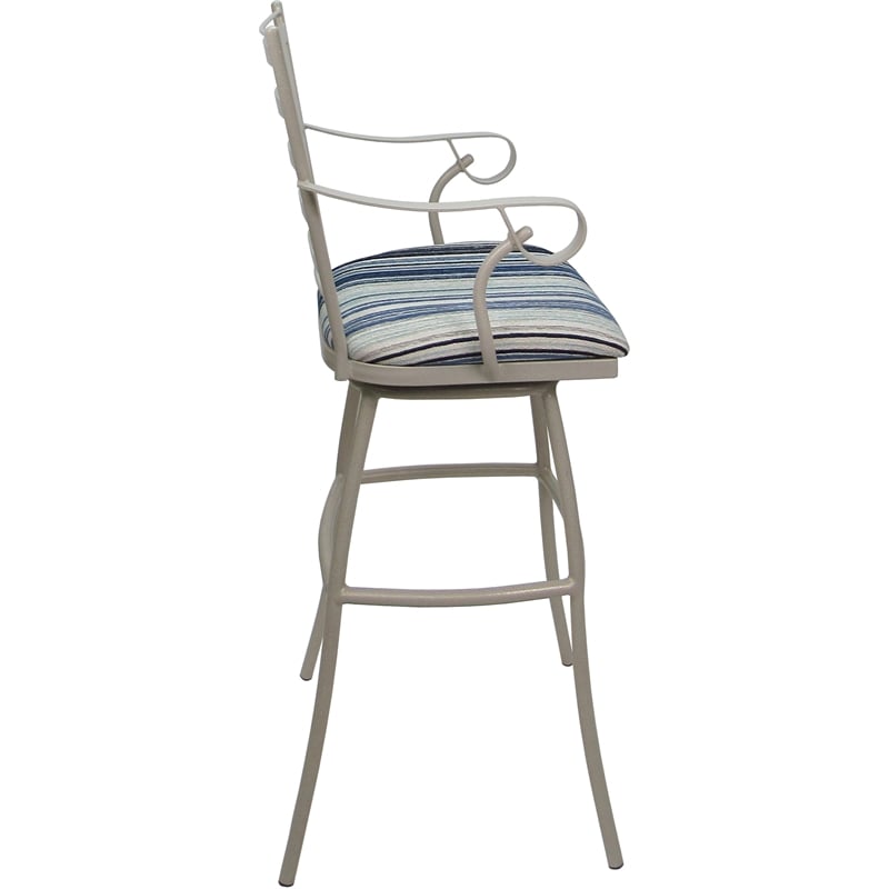 Set of 3 Outdoor Indoor Extra Tall Stool - Jenna Arms - DW Blue Fabric - Beige
