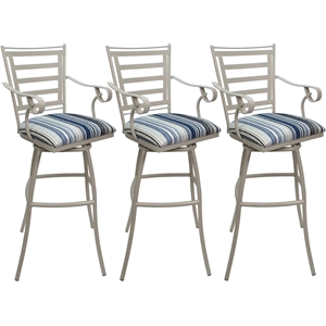 Set of 3 Outdoor Indoor Extra Tall Stool - Jenna Arms - DW Blue Fabric - Beige