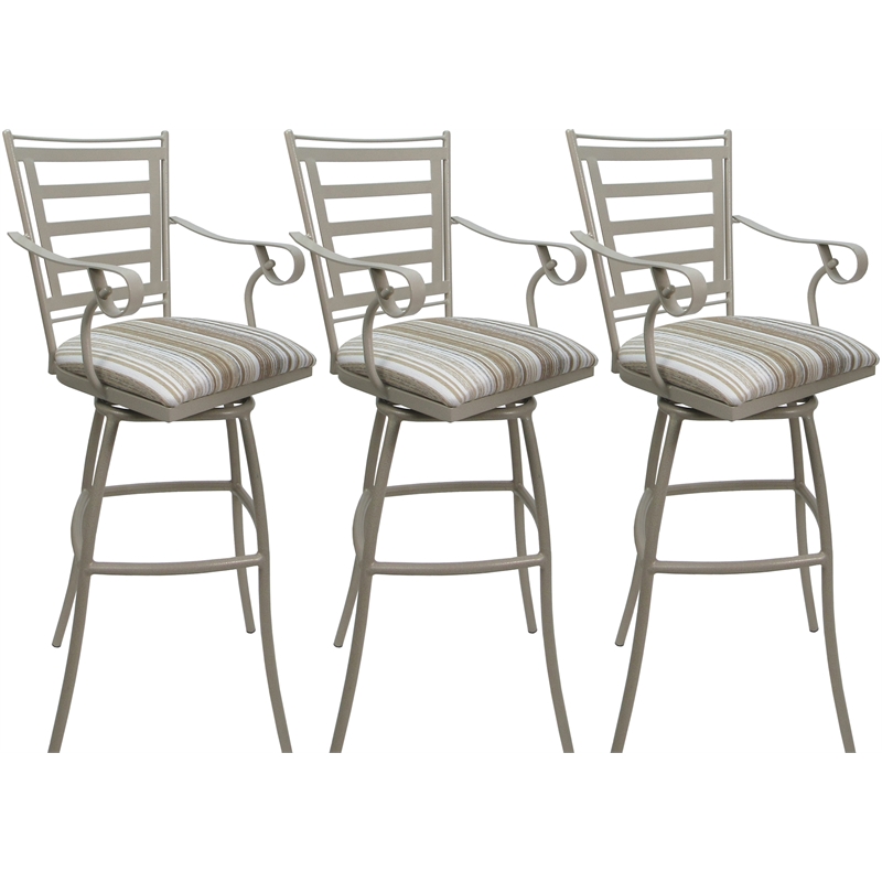 Set of 3 Outdoor Indoor Extra Tall Stool - Jenna Arms - DW White Fabric -Beige