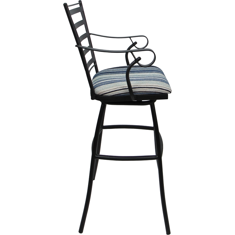 Set of 3 Outdoor Indoor Extra Tall Stool - Jenna Arms - DW Blue Fabric - Black