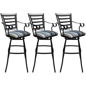 Set of 3 Outdoor Indoor Extra Tall Stool - Jenna Arms - DW Blue Fabric - Black
