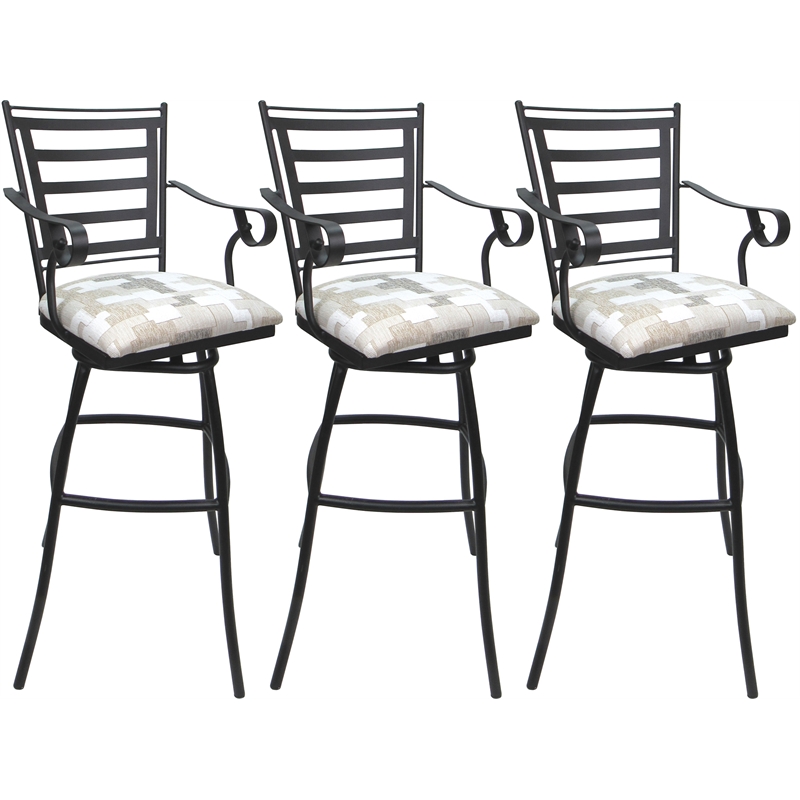 Set of 3 Outdoor Indoor Extra Tall Stool - Jenna Arms - White Fabric - Gray