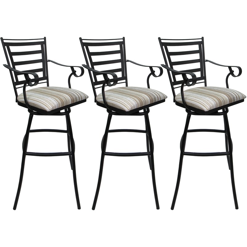 Set of 3 Outdoor Indoor Extra Tall Stool - Jenna Arms - DW White Fabric - Black