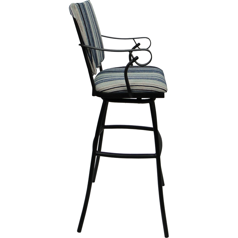 Set of 3 Outdoor Indoor Counter Stools - Jenna PB Arms - Blue Fabric - Black