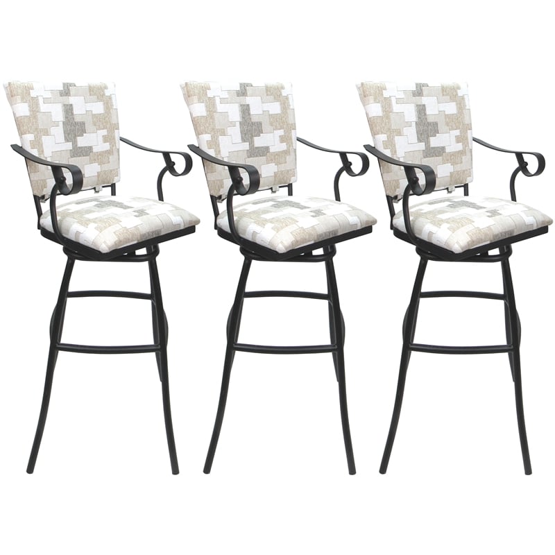 Set of 3 Outdoor Indoor Counter Stools - Jenna PB Arms - White Fabric - Gray