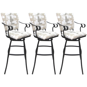 Set of 3 Outdoor Indoor Counter Stools - Jenna PB Arms - White Fabric - Gray