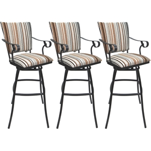 Set of 3 Outdoor Indoor Counter Stools - Jenna PB Arms - Nutmeg Fabric - Gray