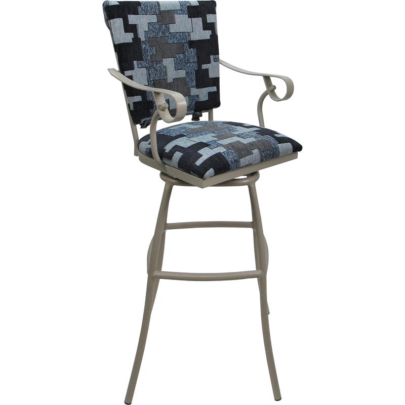 Set of 3 Outdoor Indoor Bar Stools - Jenna PB Arms - Flint Fabric - Beige