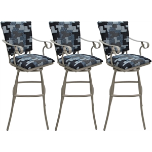 Set of 3 Outdoor Indoor Bar Stools - Jenna PB Arms - Flint Fabric - Beige