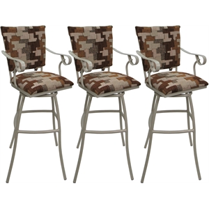 Set of 3 Outdoor Indoor Bar Stools - Jenna PB Arms - Terracotta Fabric - Beige