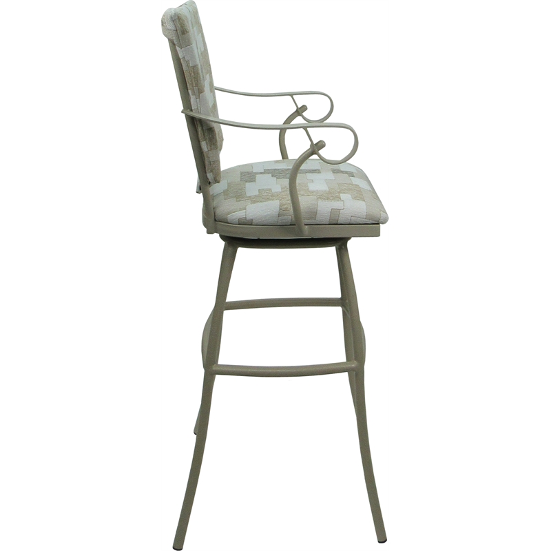 Set of 3 Outdoor Indoor Bar Stools - Jenna PB Arms - White Fabric - Beige