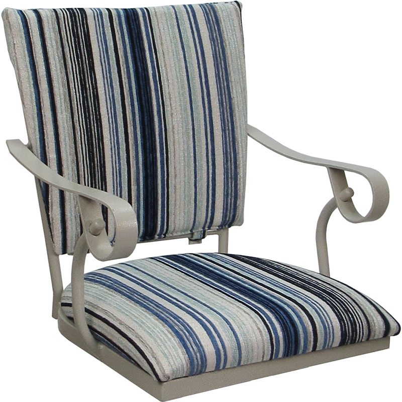 Set of 3 Outdoor Indoor Bar Stools - Jenna PB Arms - Blue Fabric - Beige